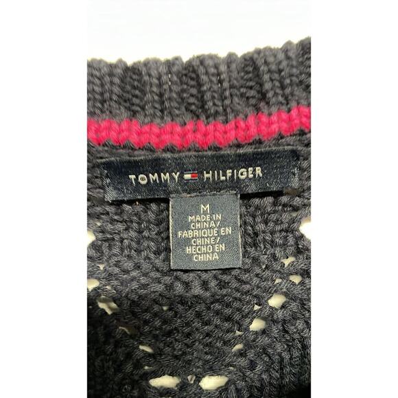 Women's Tommy Hilfiger  Blue Chunky Preppy Fisherman Pullover Sweater Size (M) - Picture 6 of 8